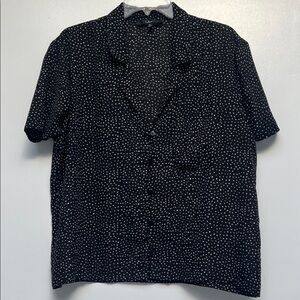 Lulus Black with White polka dot button down blouse.